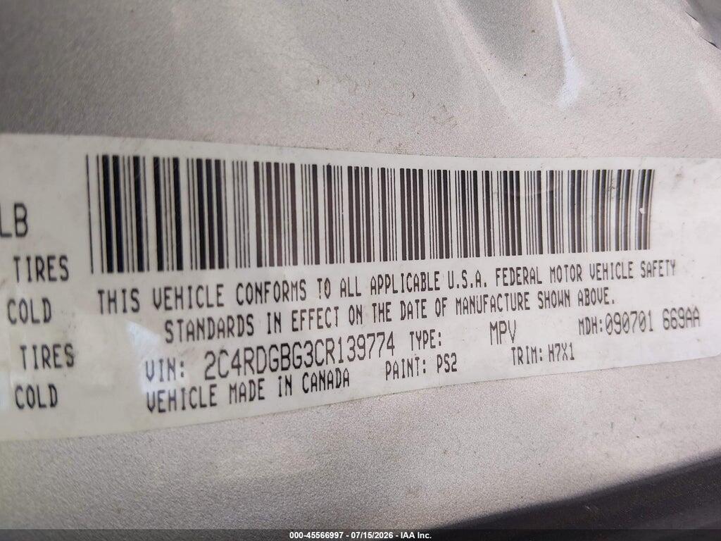 2C4RDGBG3CR139774 2012 DODGE GRAND CARAVAN photo no. 9