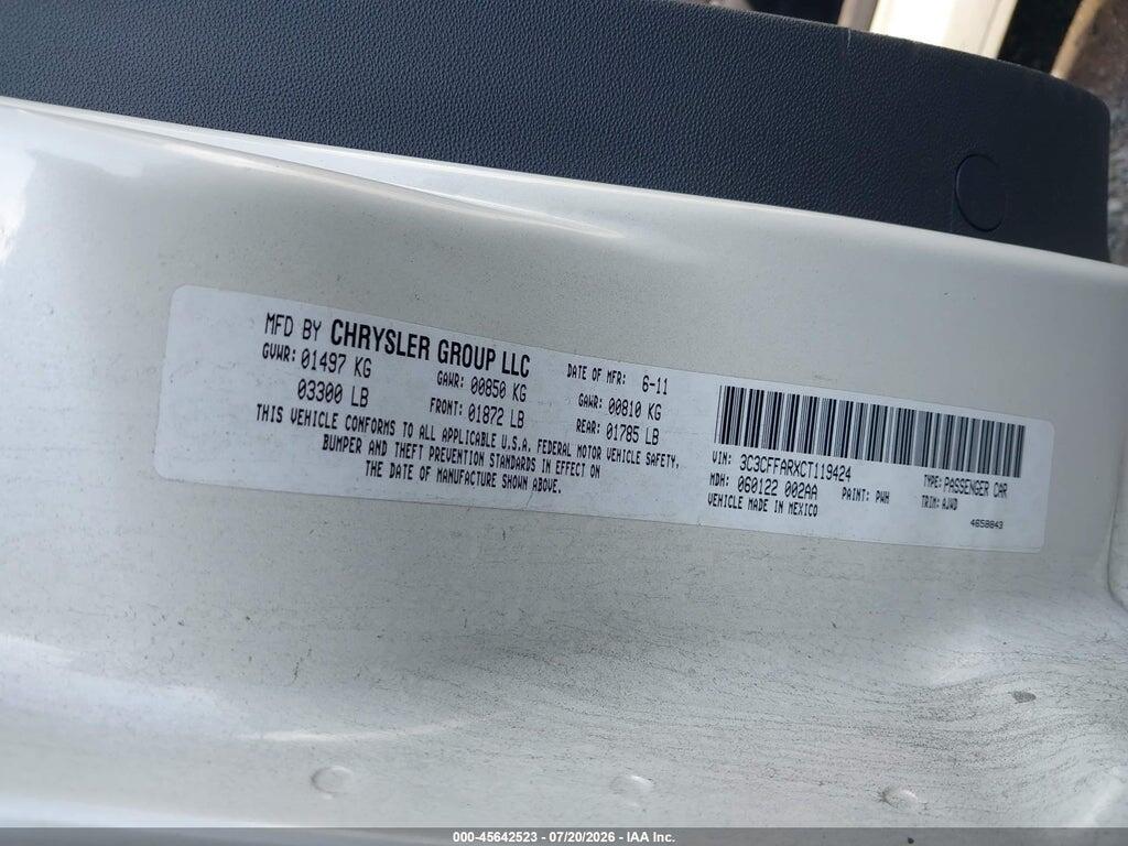 3C3CFFARXCT119424 2012 FIAT 500 photo no. 9