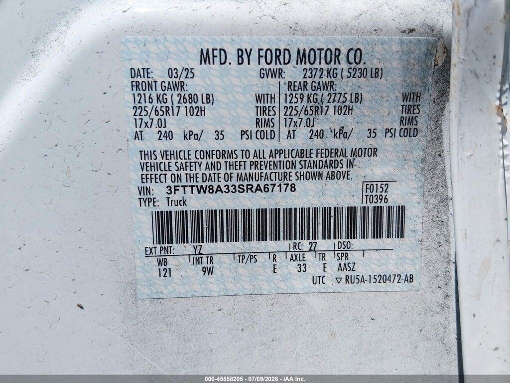 3FTTW8A33SRA67178 2025 FORD MAVERICK photo no. 9