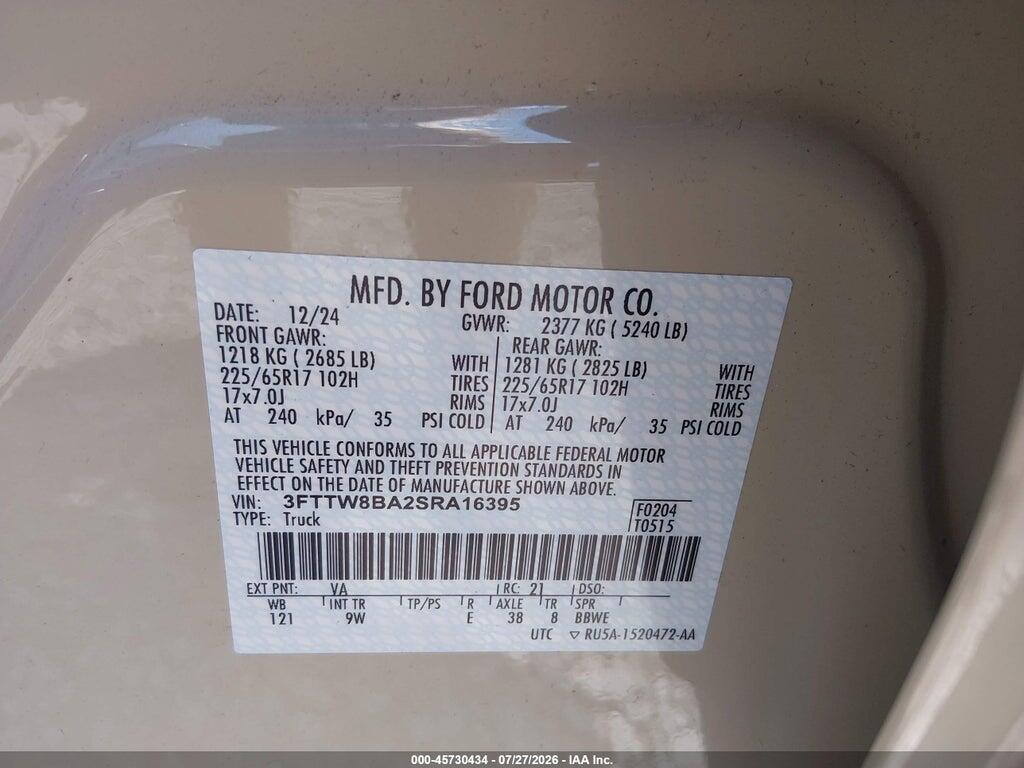 3FTTW8BA2SRA16395 2025 FORD MAVERICK photo no. 9