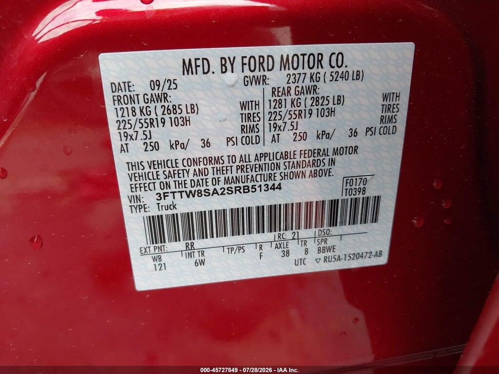3FTTW8SA2SRB51344 2025 FORD MAVERICK photo no. 9