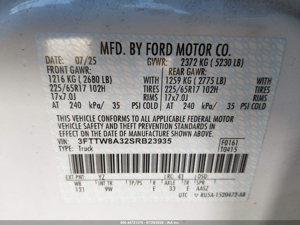 3FTTW8A32SRB23935 2025 FORD MAVERICK photo no. 9