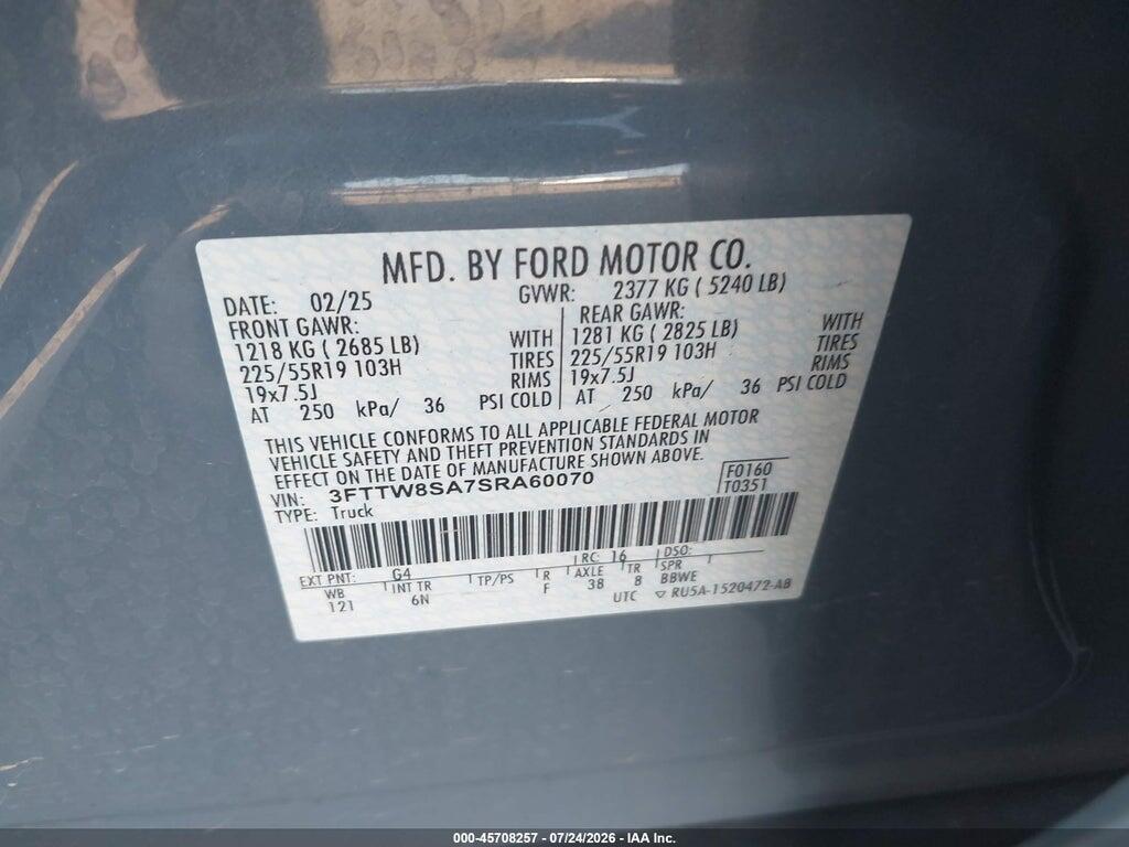 3FTTW8SA7SRA60070 2025 FORD MAVERICK photo no. 9