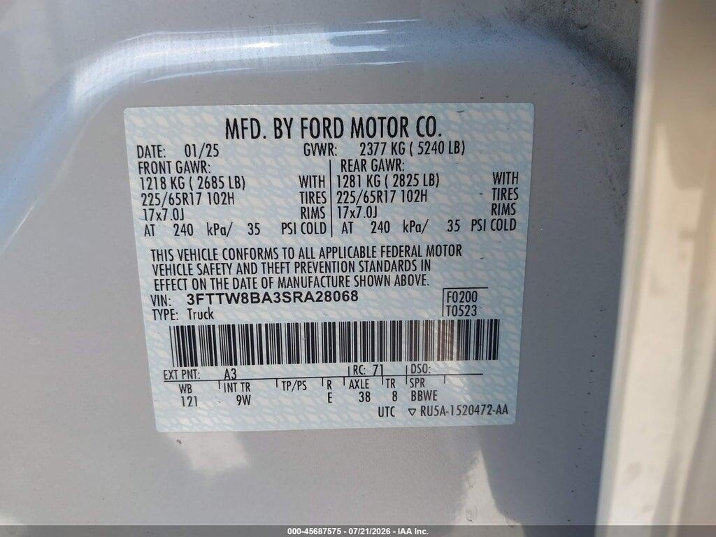 3FTTW8BA3SRA28068 2025 FORD MAVERICK photo no. 9