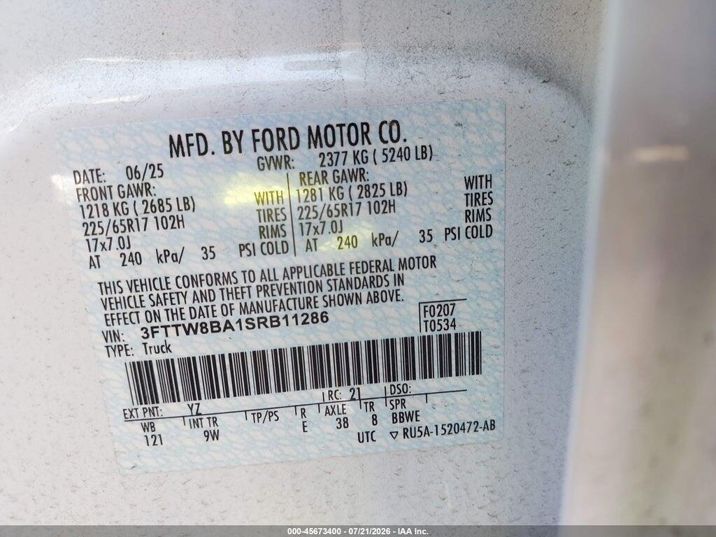 3FTTW8BA1SRB11286 2025 FORD MAVERICK photo no. 9