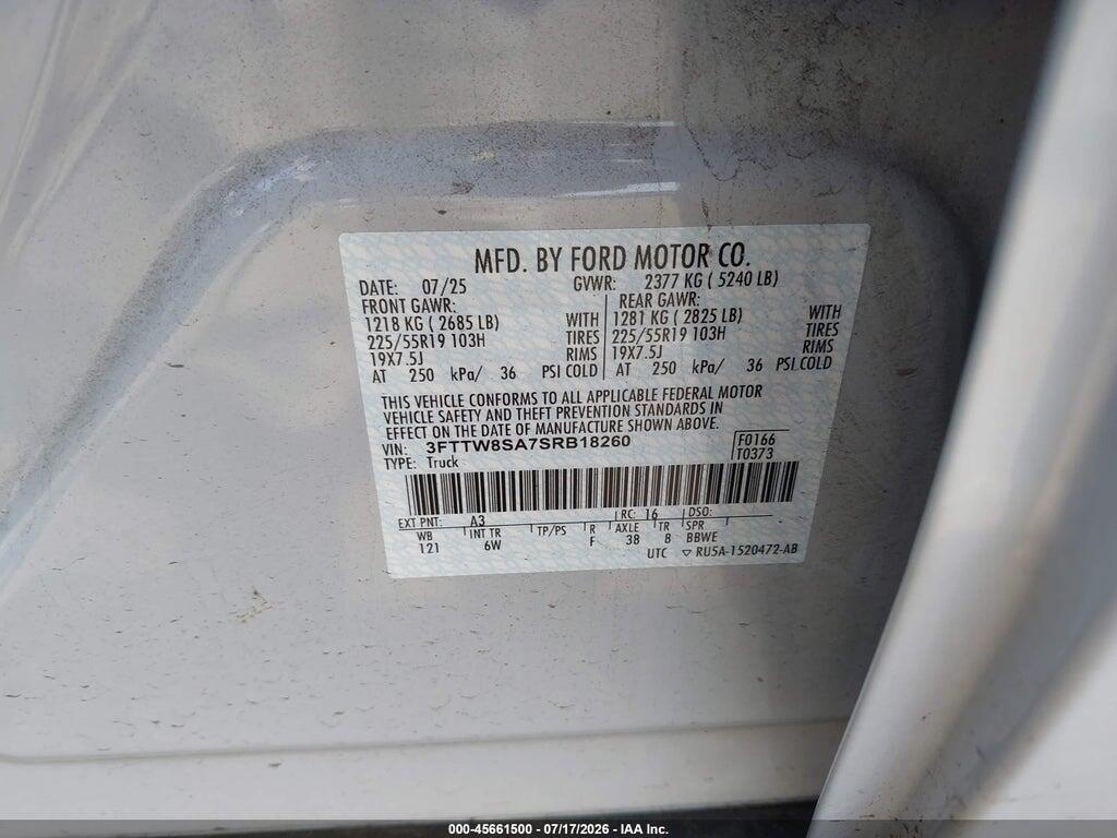 3FTTW8SA7SRB18260 2025 FORD MAVERICK photo no. 9