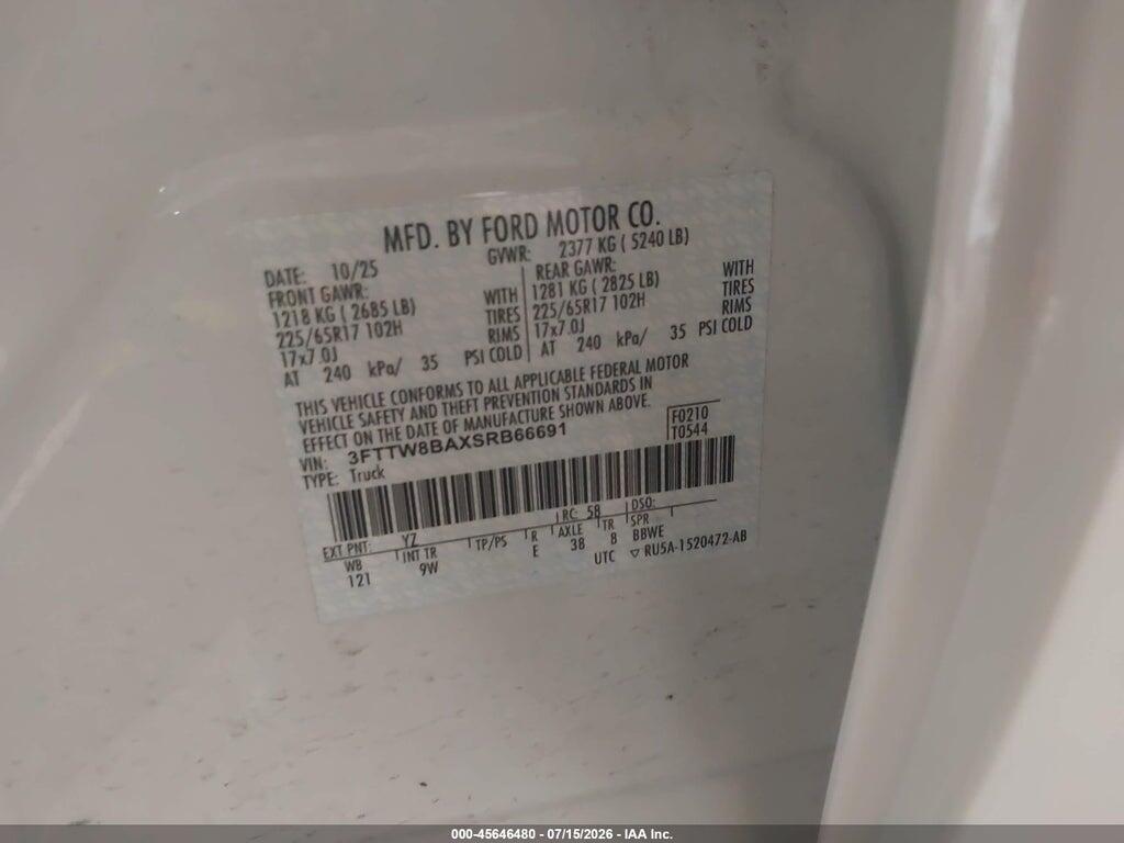 3FTTW8BAXSRB66691 2025 FORD MAVERICK photo no. 9