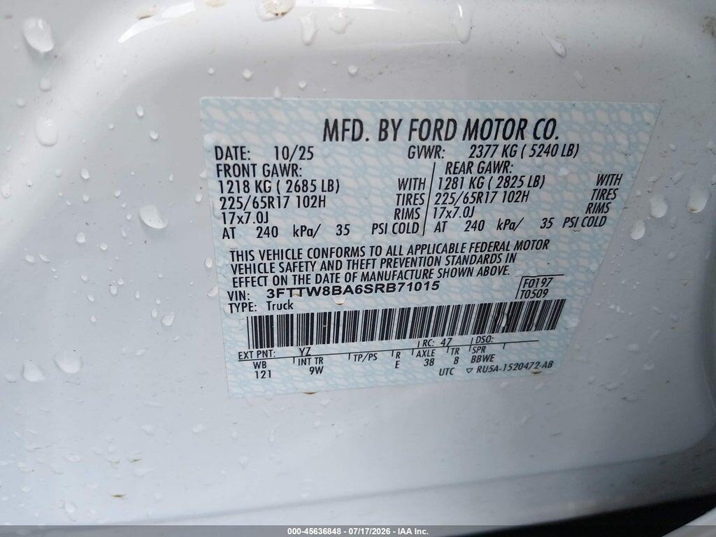 3FTTW8BA6SRB71015 2025 FORD MAVERICK photo no. 9