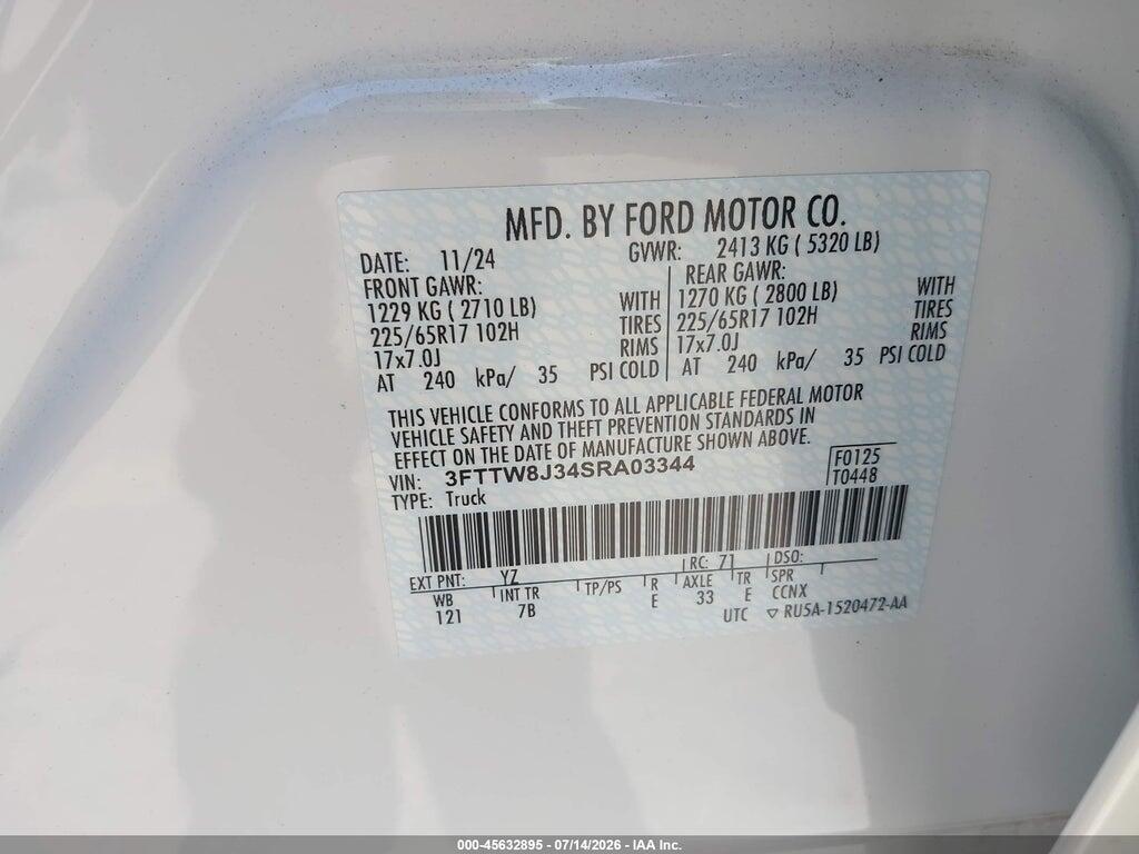 3FTTW8J34SRA03344 2025 FORD MAVERICK photo no. 9