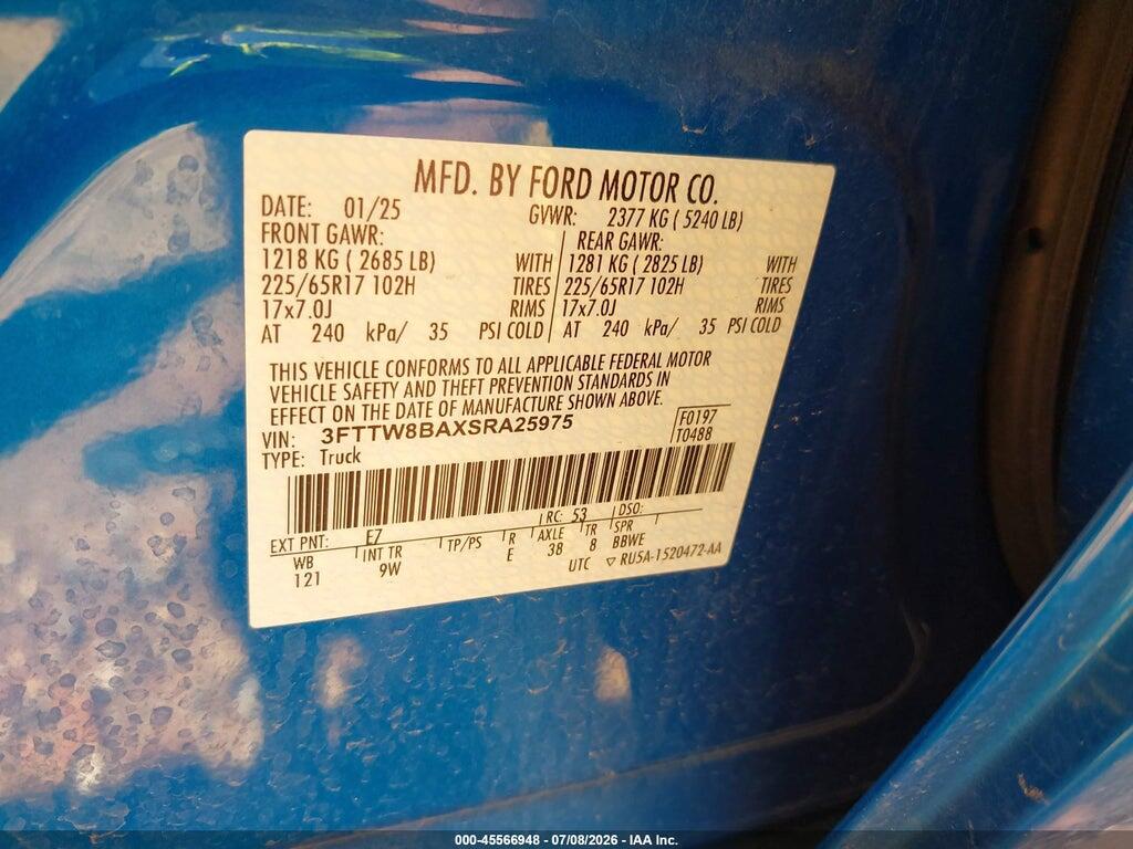 3FTTW8BAXSRA25975 2025 FORD MAVERICK photo no. 9