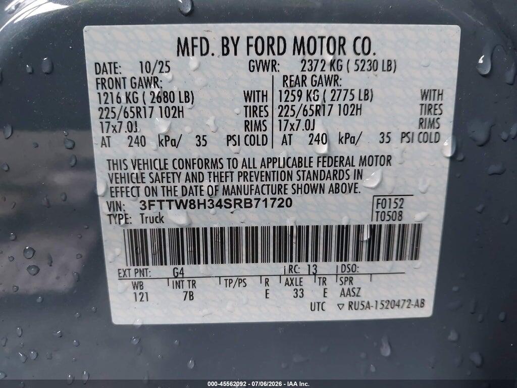 3FTTW8H34SRB71720 2025 FORD MAVERICK photo no. 9