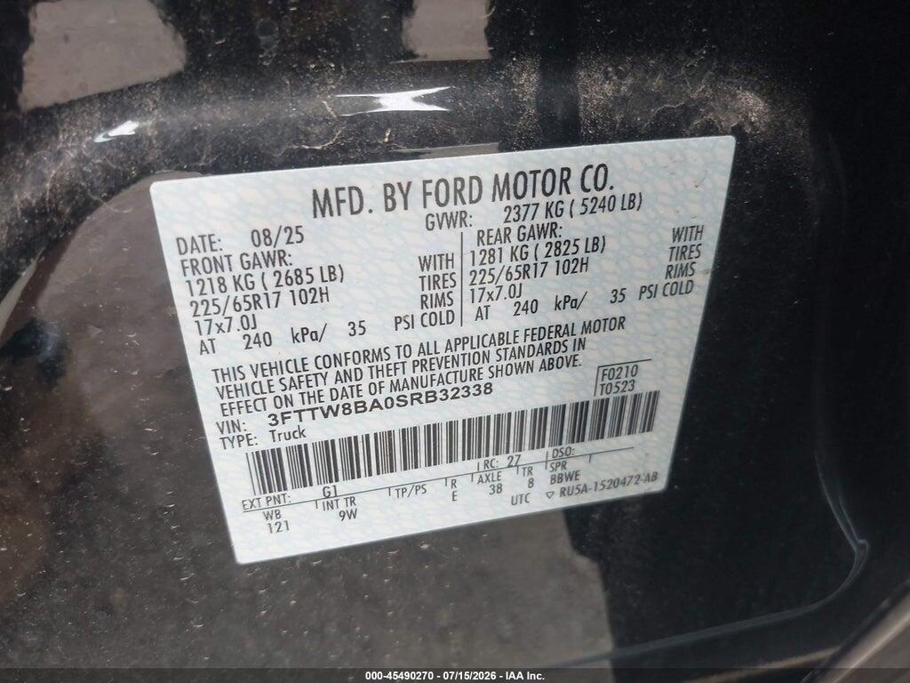 3FTTW8BA0SRB32338 2025 FORD MAVERICK photo no. 9