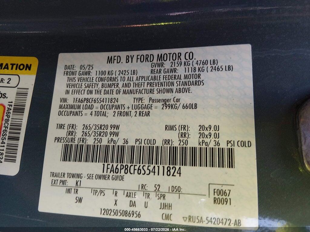 1FA6P8CF6S5411824 2025 FORD MUSTANG photo no. 9
