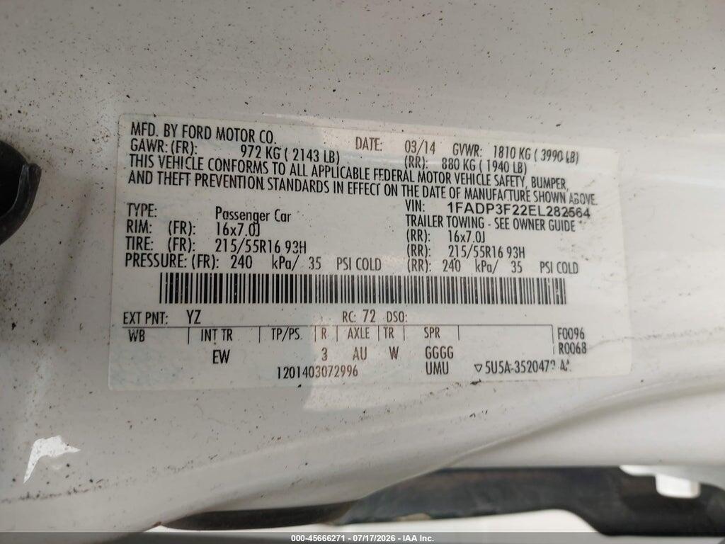 1FADP3F22EL282564 2014 FORD FOCUS photo no. 9