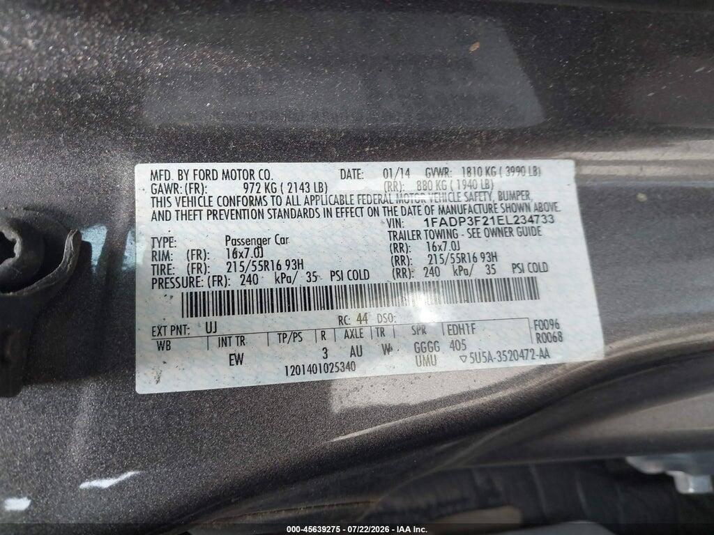 1FADP3F21EL234733 2014 FORD FOCUS photo no. 9