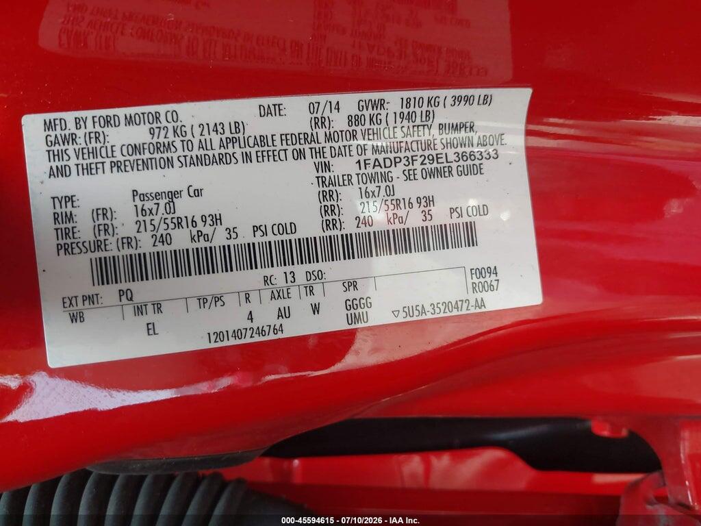 1FADP3F29EL366333 2014 FORD FOCUS photo no. 9