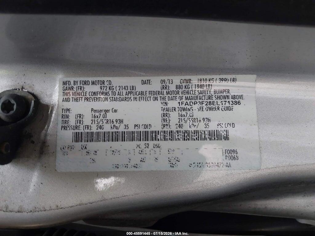 1FADP3F28EL171386 2014 FORD FOCUS photo no. 9