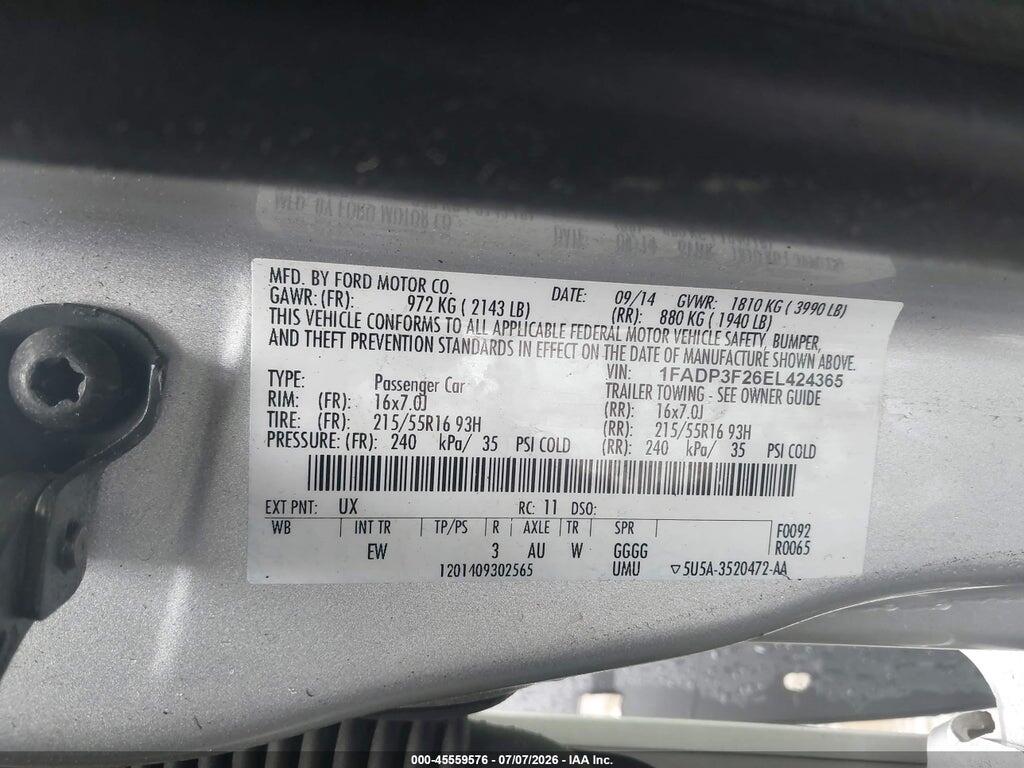 1FADP3F26EL424365 2014 FORD FOCUS photo no. 9