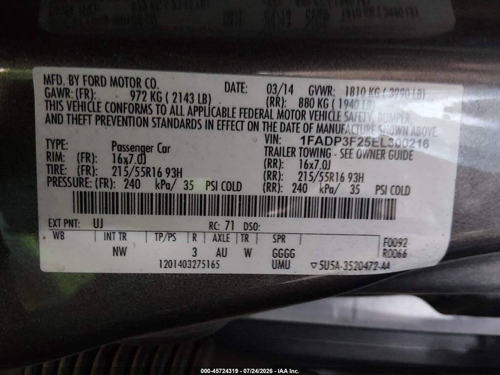 1FADP3F25EL300216 2014 FORD FOCUS photo no. 9