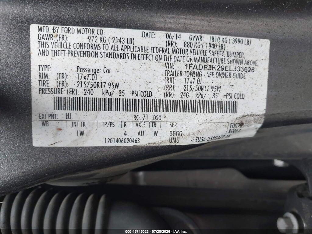 1FADP3K29EL333628 2014 FORD FOCUS photo no. 9