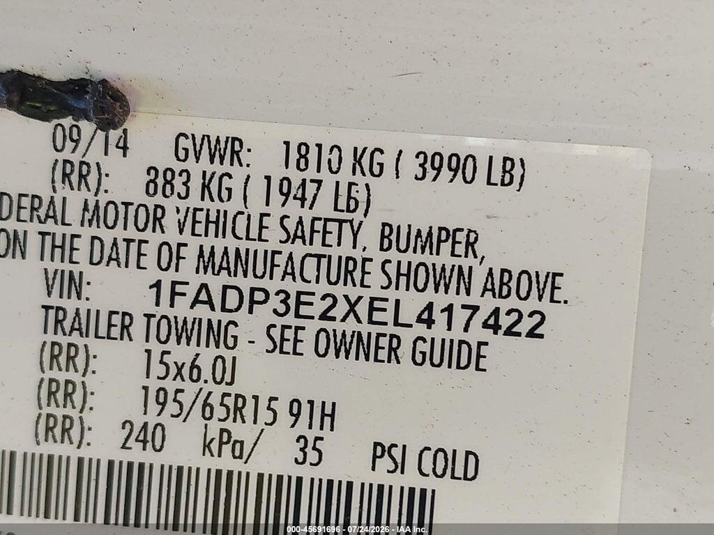 1FADP3E2XEL417422 2014 FORD FOCUS photo no. 9