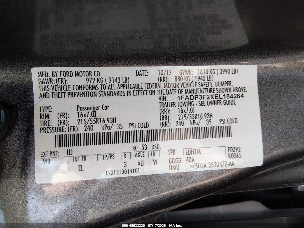 1FADP3F2XEL184284 2014 FORD FOCUS photo no. 9