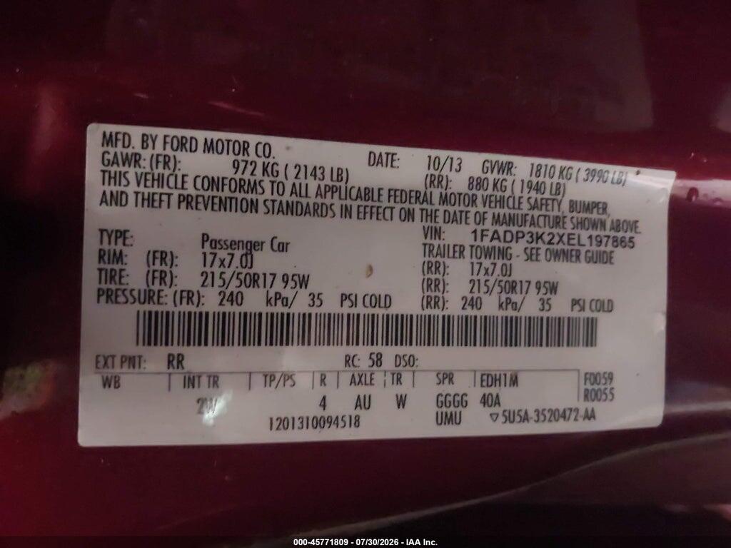 1FADP3K2XEL197865 2014 FORD FOCUS photo no. 9