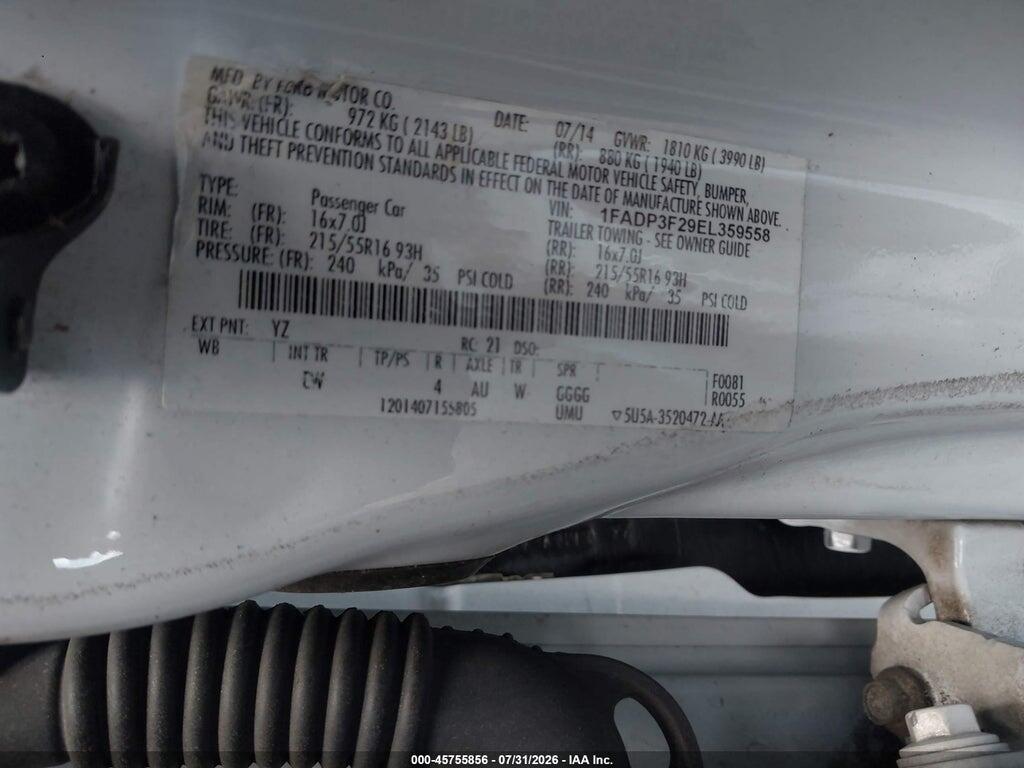 1FADP3F29EL359558 2014 FORD FOCUS photo no. 9
