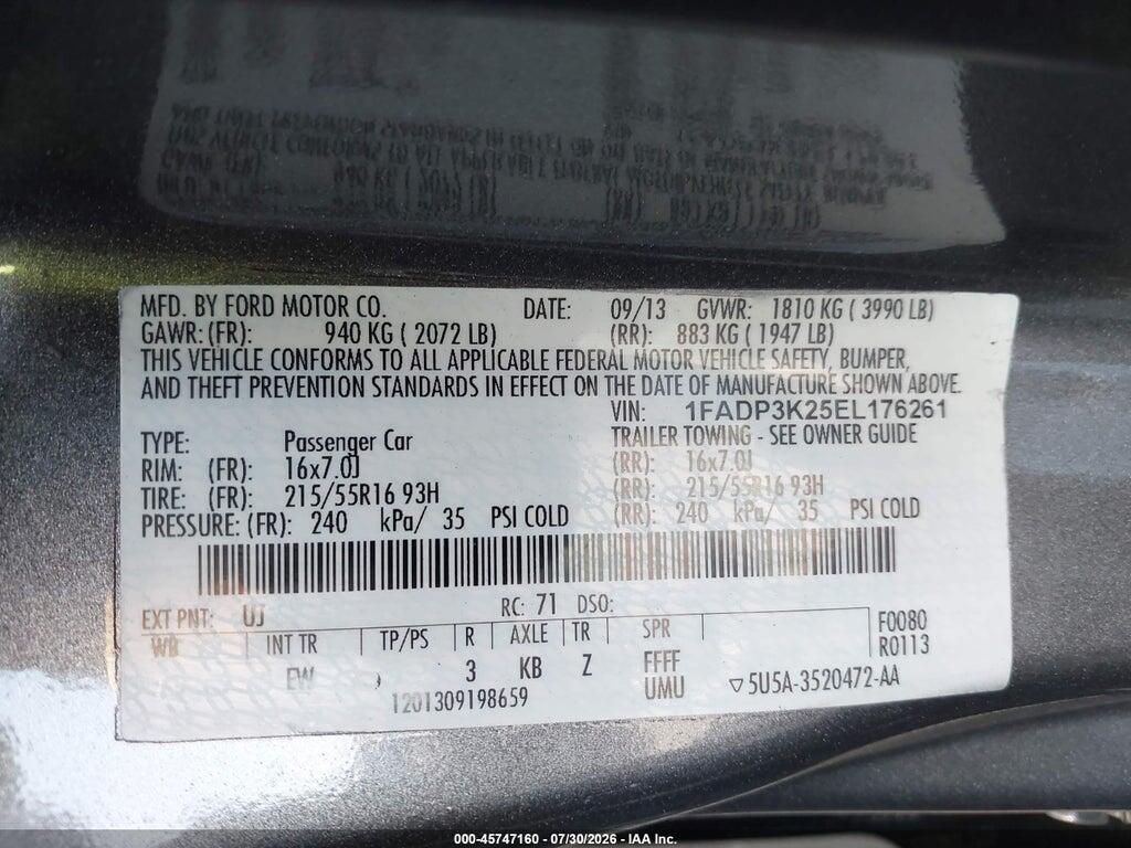 1FADP3K25EL176261 2014 FORD FOCUS photo no. 9