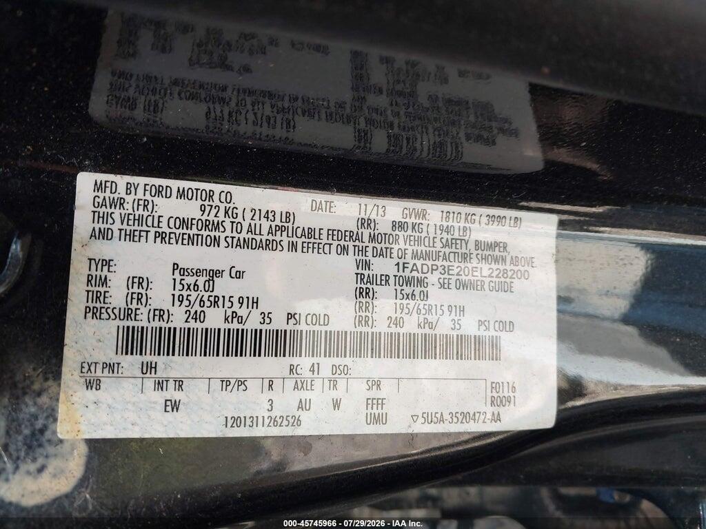 1FADP3E20EL228200 2014 FORD FOCUS photo no. 9