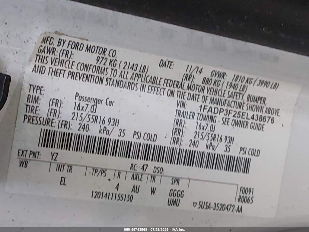 1FADP3F25EL438676 2014 FORD FOCUS photo no. 9