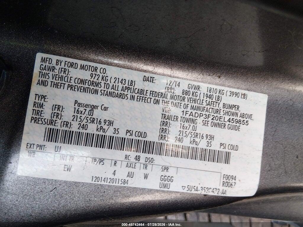 1FADP3F20EL459855 2014 FORD FOCUS photo no. 9