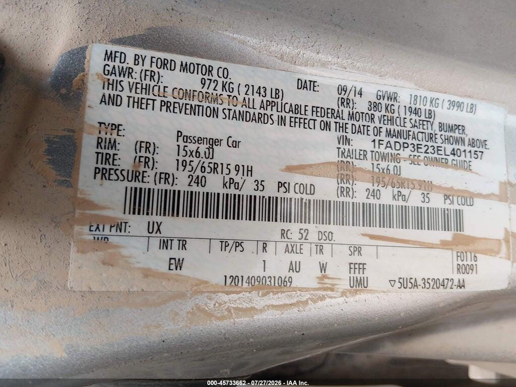 1FADP3E23EL401157 2014 FORD FOCUS photo no. 9