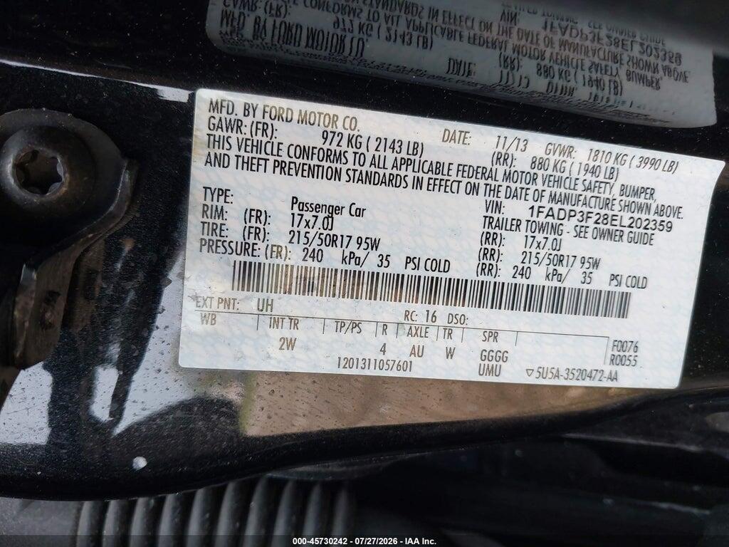 1FADP3F28EL202359 2014 FORD FOCUS photo no. 9