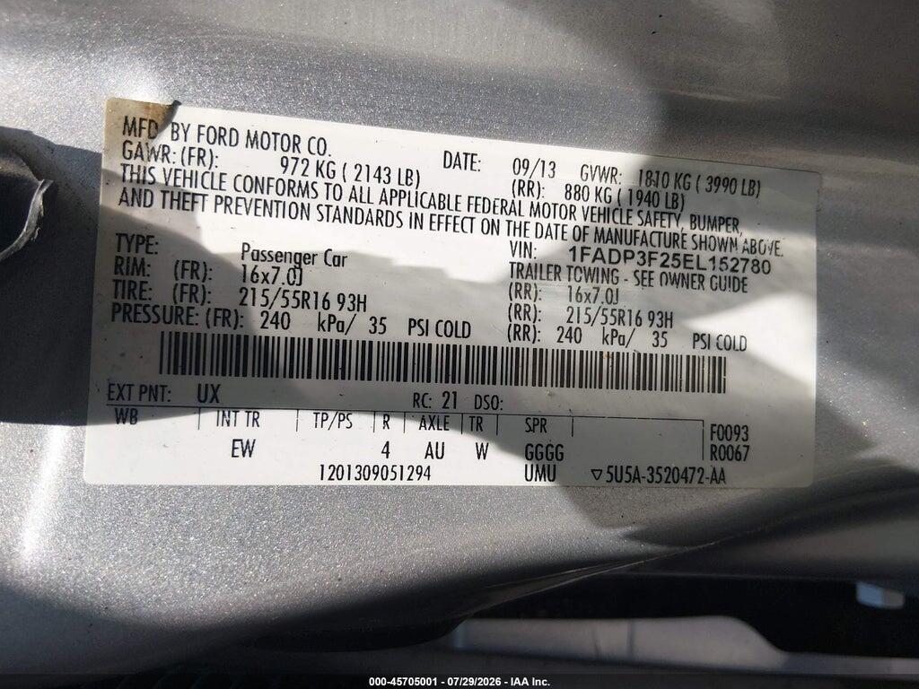 1FADP3F25EL152780 2014 FORD FOCUS photo no. 9