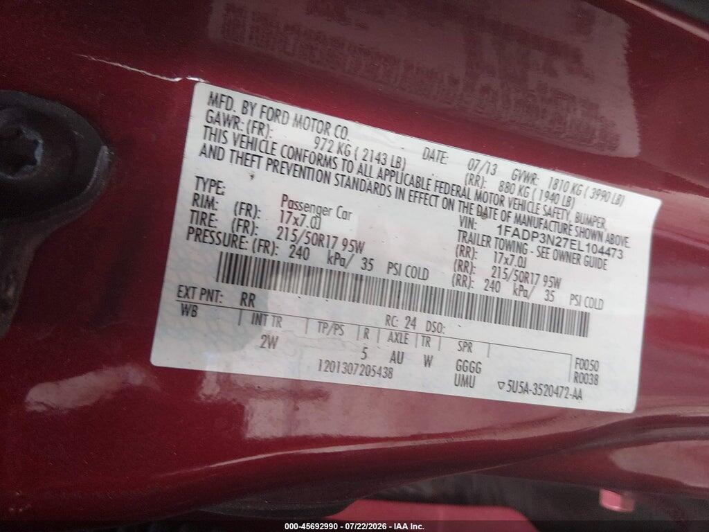 1FADP3N27EL104473 2014 FORD FOCUS photo no. 9