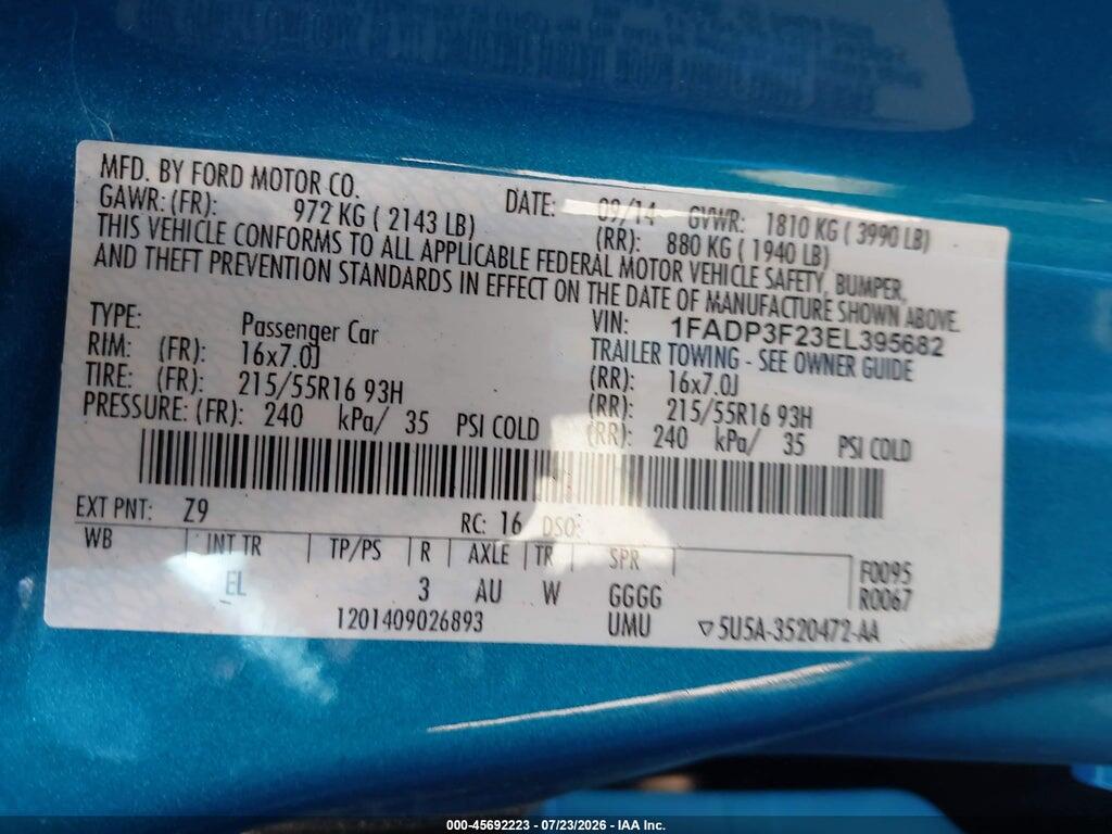 1FADP3F23EL395682 2014 FORD FOCUS photo no. 9
