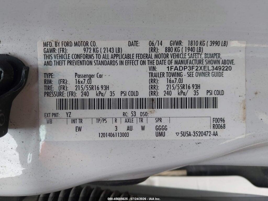 1FADP3F2XEL349220 2014 FORD FOCUS photo no. 9