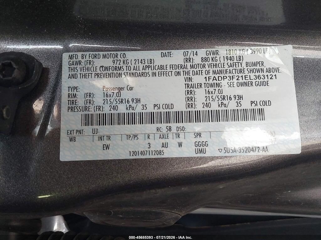 1FADP3F21EL363121 2014 FORD FOCUS photo no. 9