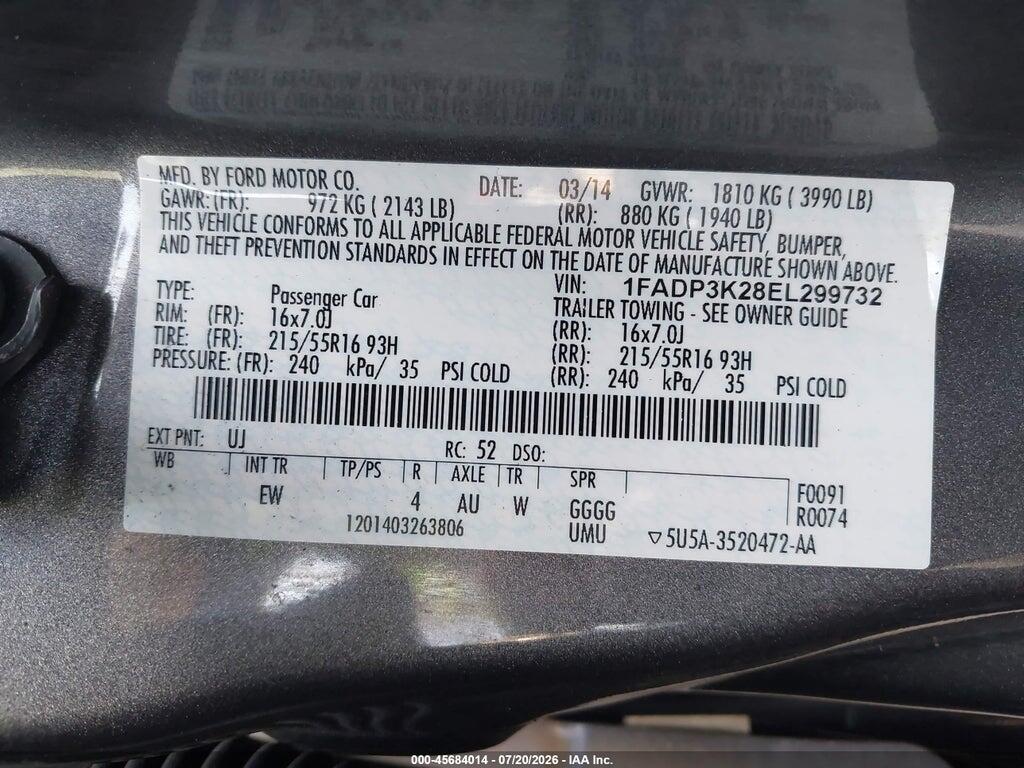 1FADP3K28EL299732 2014 FORD FOCUS photo no. 9