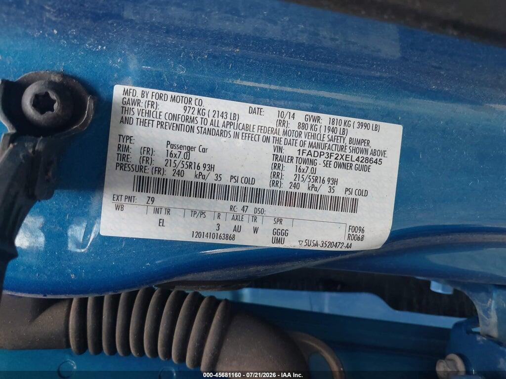 1FADP3F2XEL428645 2014 FORD FOCUS photo no. 9