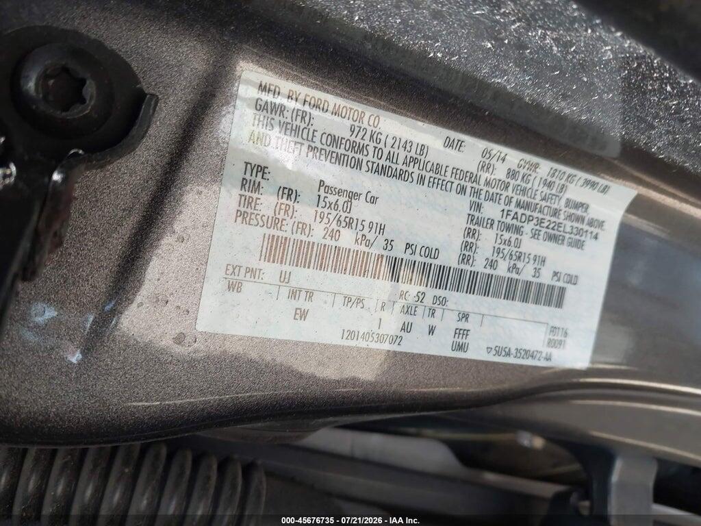 1FADP3E22EL330114 2014 FORD FOCUS photo no. 9