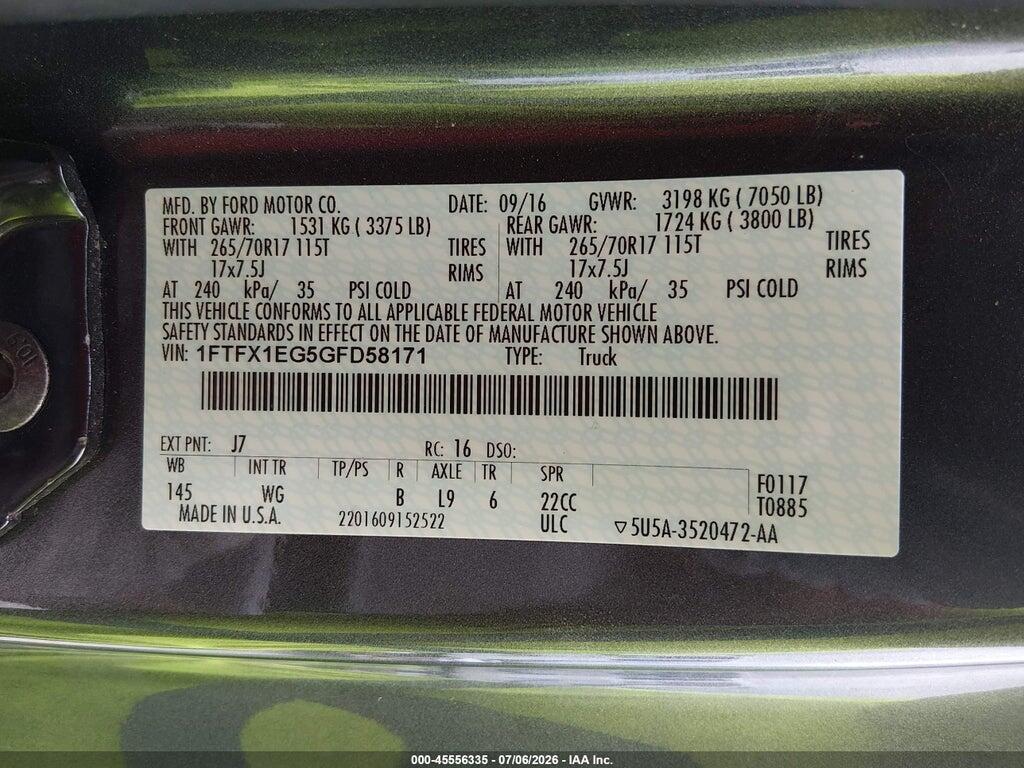 1FTFX1EG5GFD58171 2016 FORD F-150 photo no. 9