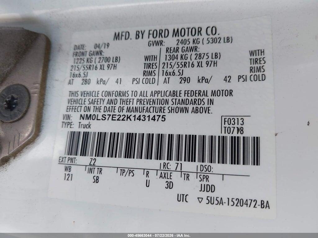NM0LS7E22K1431475 2019 FORD TRANSIT CONNECT photo no. 9