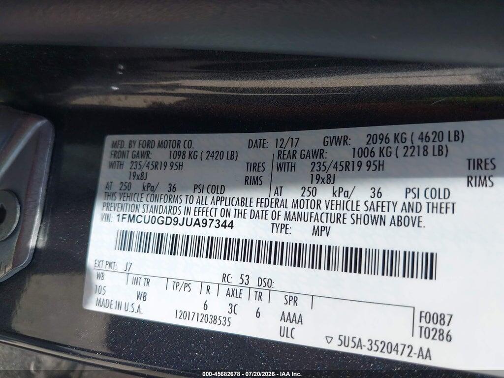 1FMCU0GD9JUA97344 2018 FORD ESCAPE photo no. 9