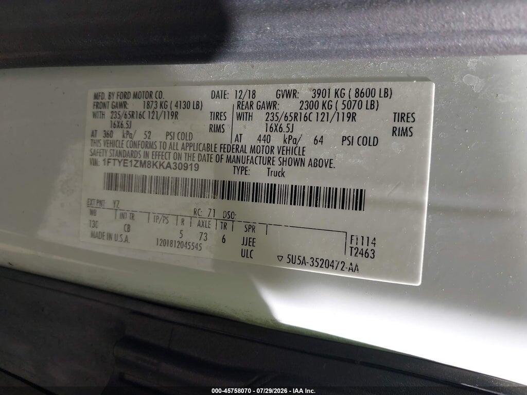 1FTYE1ZM8KKA30919 2019 FORD TRANSIT-150 photo no. 4