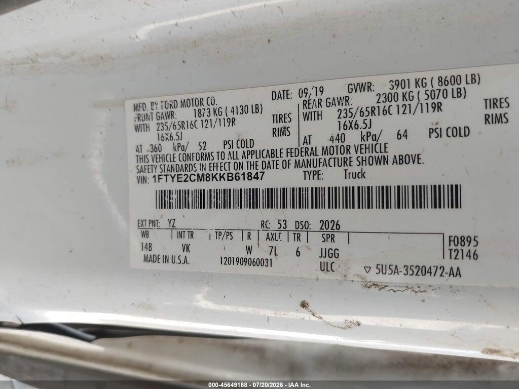 1FTYE2CM8KKB61847 2019 FORD TRANSIT-150 photo no. 9