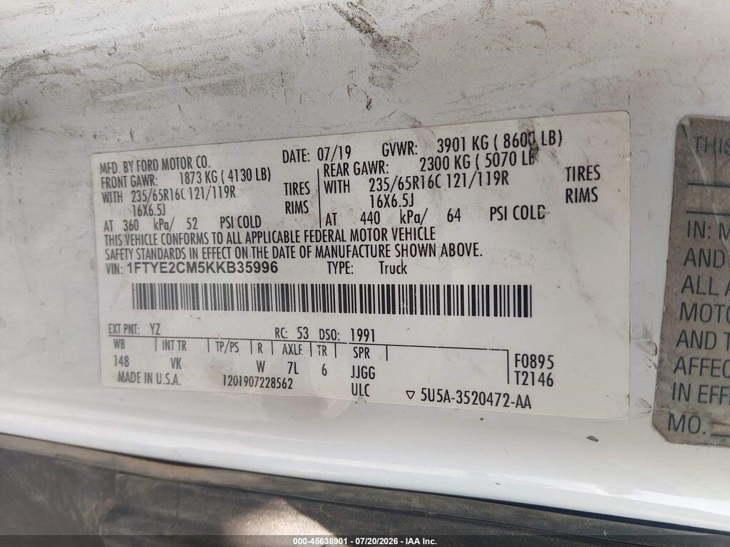 1FTYE2CM5KKB35996 2019 FORD TRANSIT-150 photo no. 9