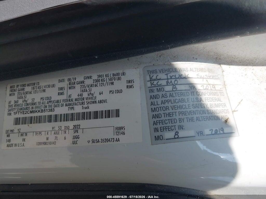 1FTYE2CM8KKB51383 2019 FORD TRANSIT-150 photo no. 9