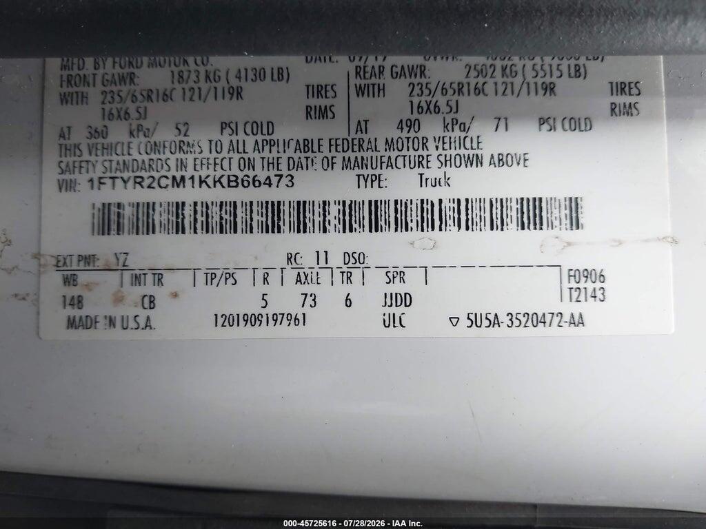 1FTYR2CM1KKB66473 2019 FORD TRANSIT-250 photo no. 9